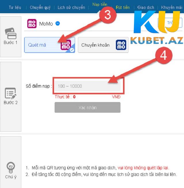 Nạp tiền tại Kubet qua ví Momo